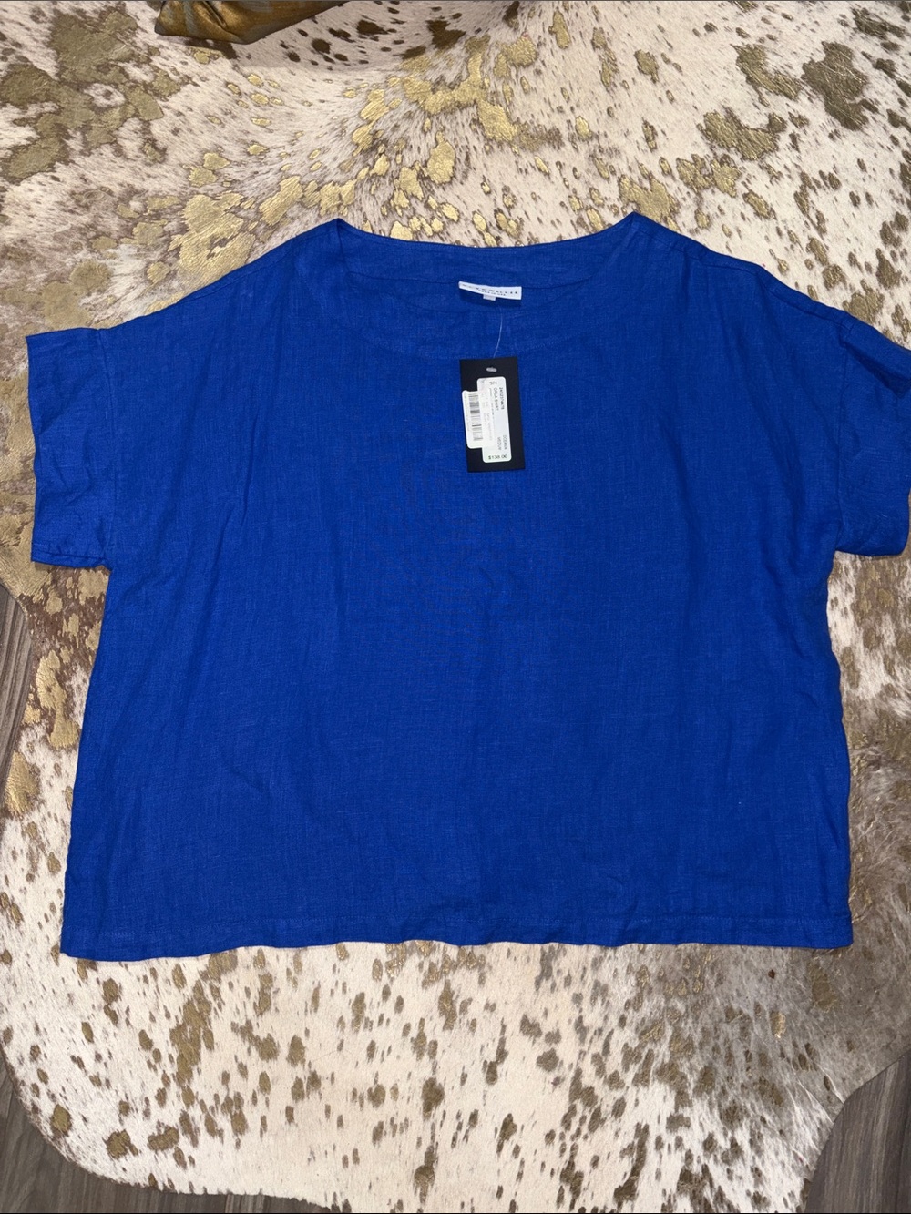 bryn Walker Royal Blue Boxy Short Sleeve Linen Tee